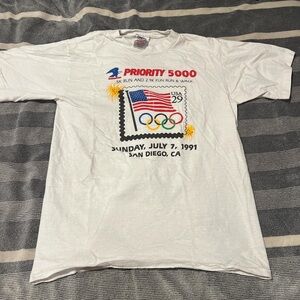 OP White Graphic Tee with USA Flag Design